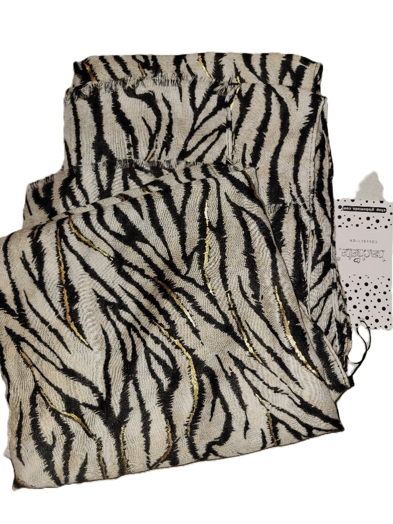Nwt! Animal Print/Gold Metallic Oversized Scarf - O/S